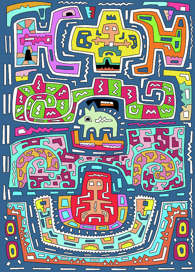 Mayan Digital Art - Blue Composition 1 by Miguel Balb?s