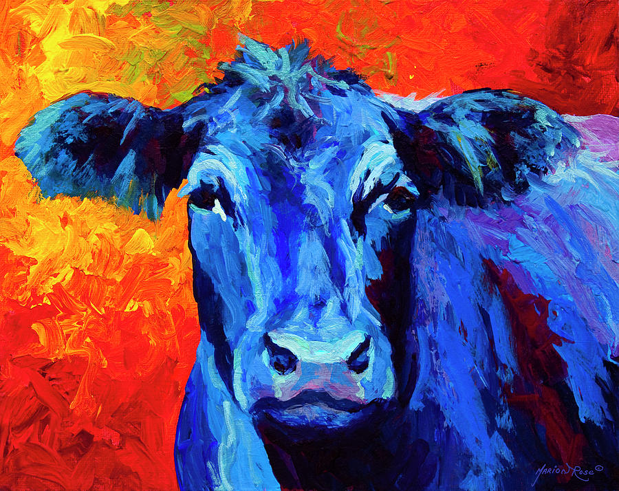 Cow Painting - Blue Cow by Marion Rose