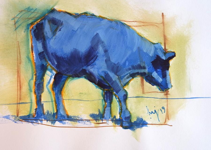 Blue cow steer painting Painting by Mike Jory