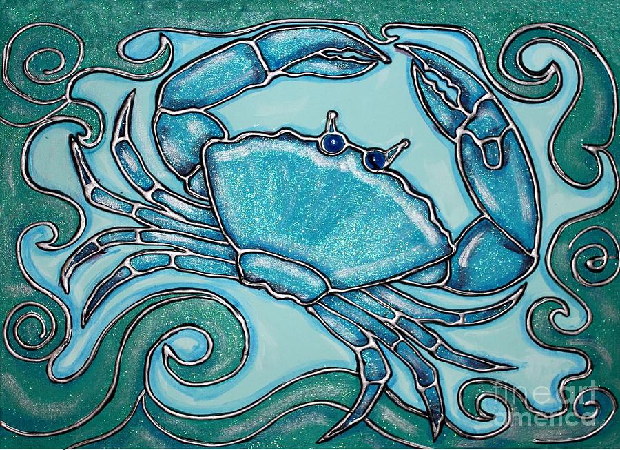 Blue Crab in Waves Painting by Cynthia Snyder