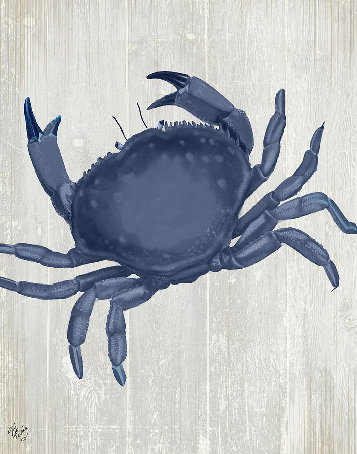 Arthropod Painting - Blue Crab On Grey 2 by Fab Funky
