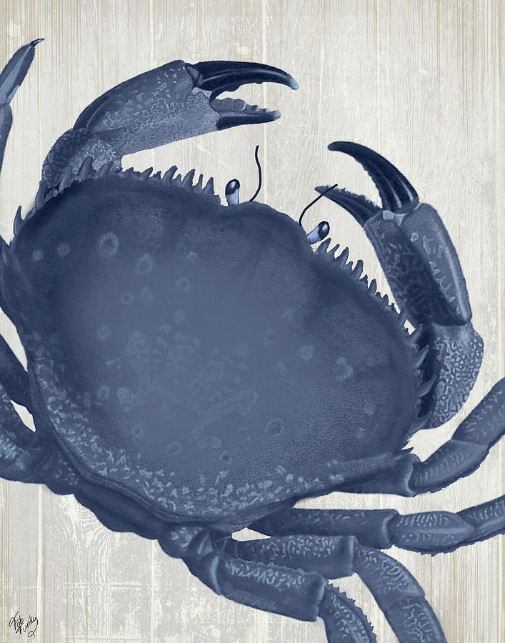 Organism Painting - Blue Crab On Grey 3 by Fab Funky