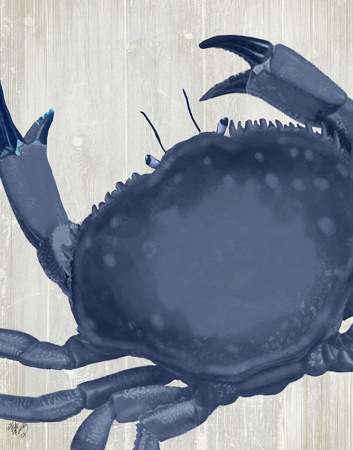 Blue Crab On Grey 4 Painting by Fab Funky