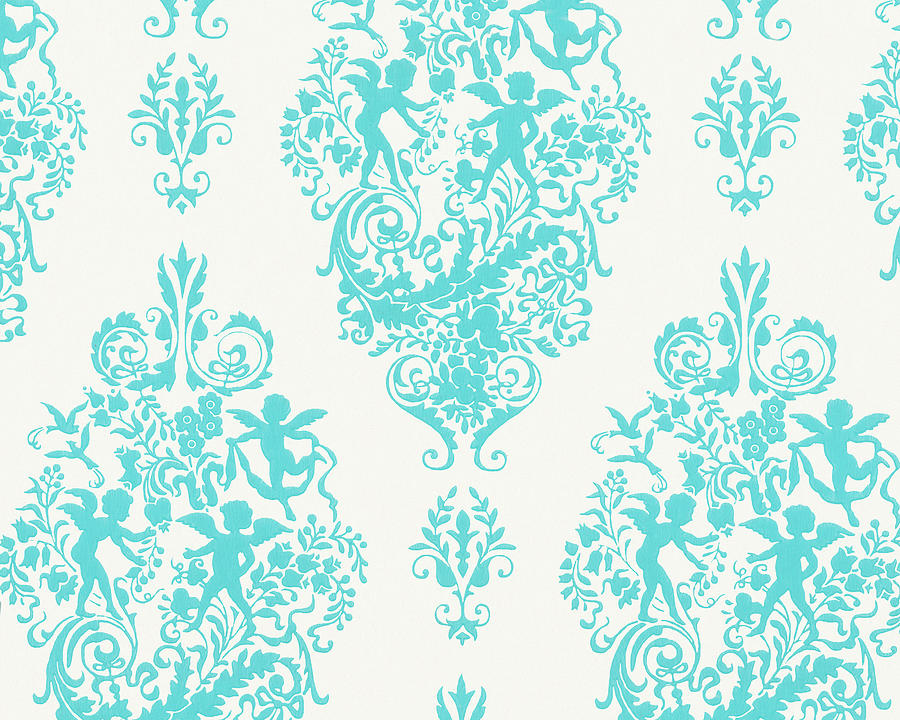 Vintage Drawing - Blue Cupid Pattern by CSA Images