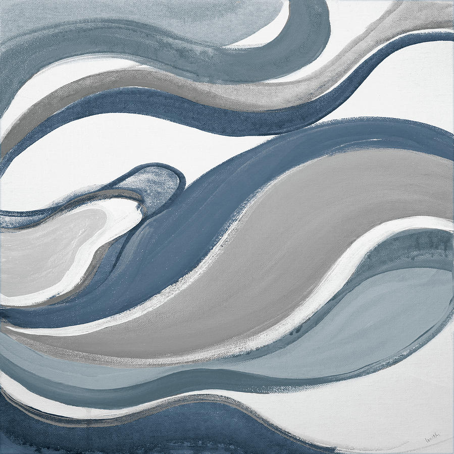 Abstract Painting - Blue Curves Abstract Square by Lanie Loreth