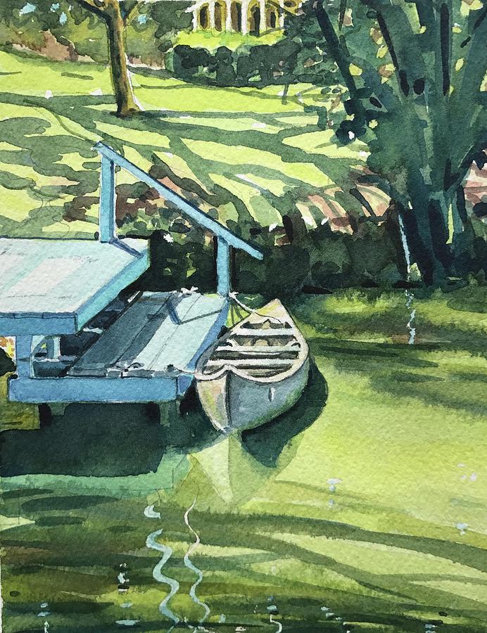 Landscape Painting - Blue Dock by Luisa Millicent Landscape Painting - Blue Dock by Luisa Millicent