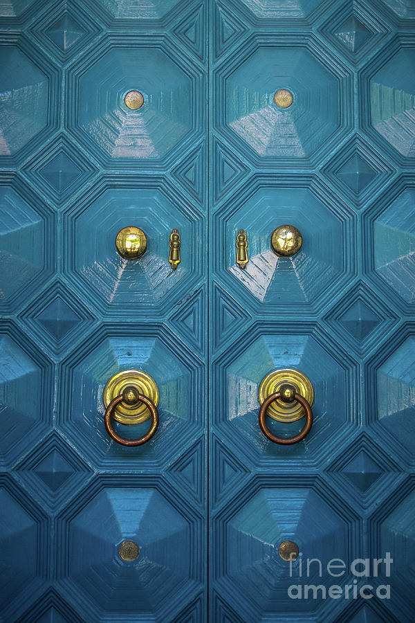 Blue Door With Gold Decoration Photograph by Sirachai Arunrugstichai