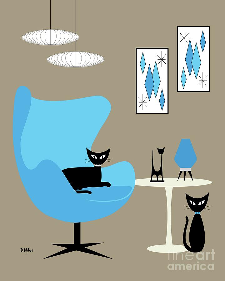 Blue Egg Chair with Cats Digital Art by Donna Mibus