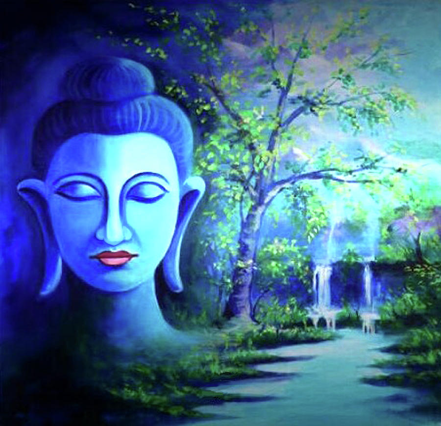 Blue Face Buddha Painting by Babasaheb Patekar - Pixels