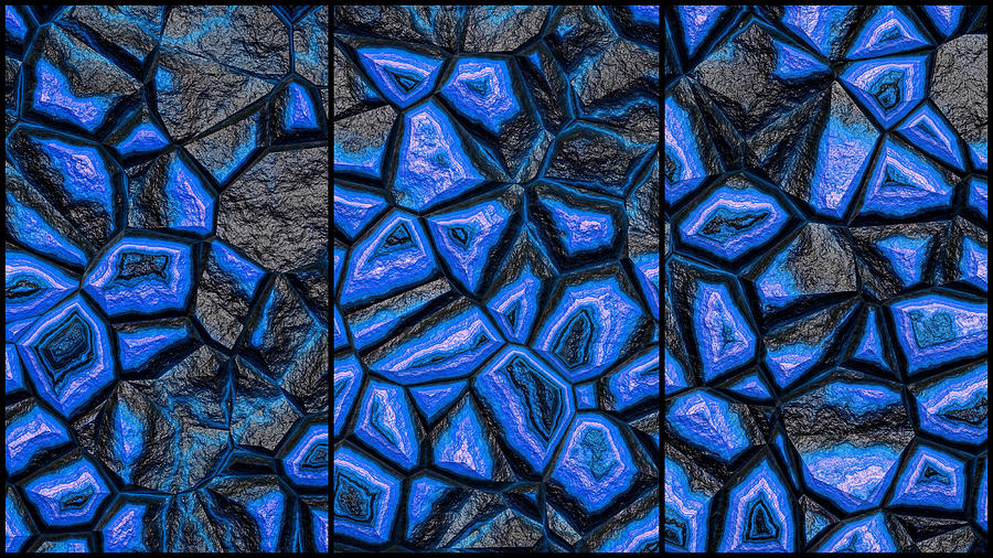 Blue Fantasy Stone Wall Triptych Digital Art by Don Northup