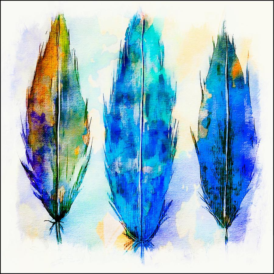 Blue Feathers Painting by Barbara Chichester