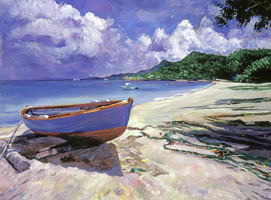 Blue Fish Boat Painting by David Lloyd Glover