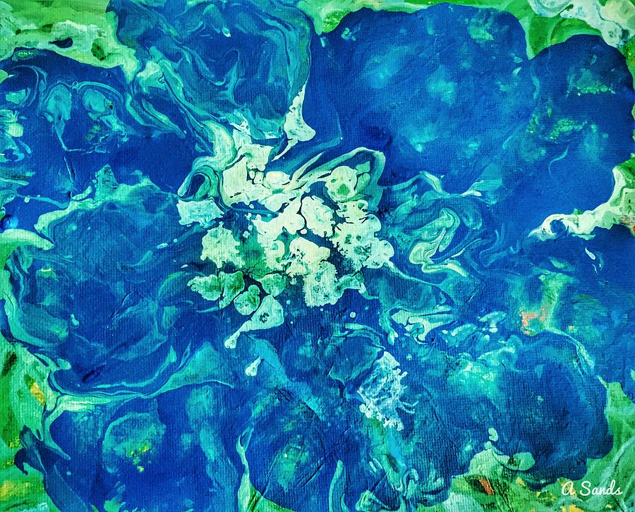 Blue Floral Abstract Painting by Anne Sands