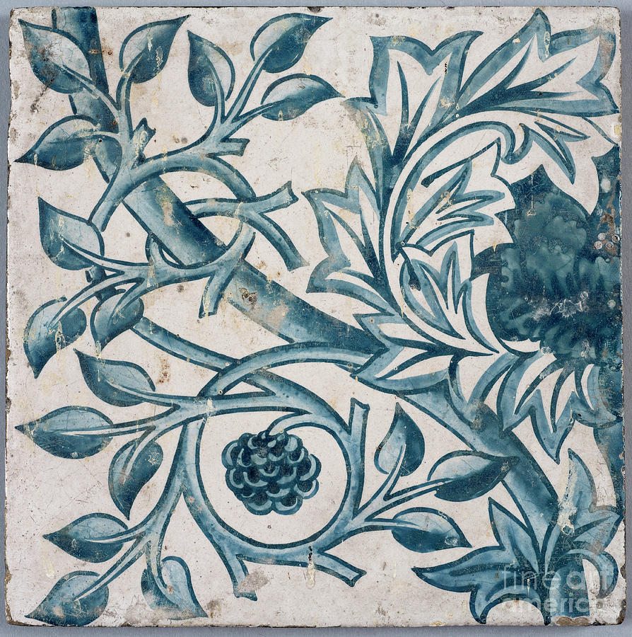 Blue Floral Motif. Tile Drawing by Heritage Images