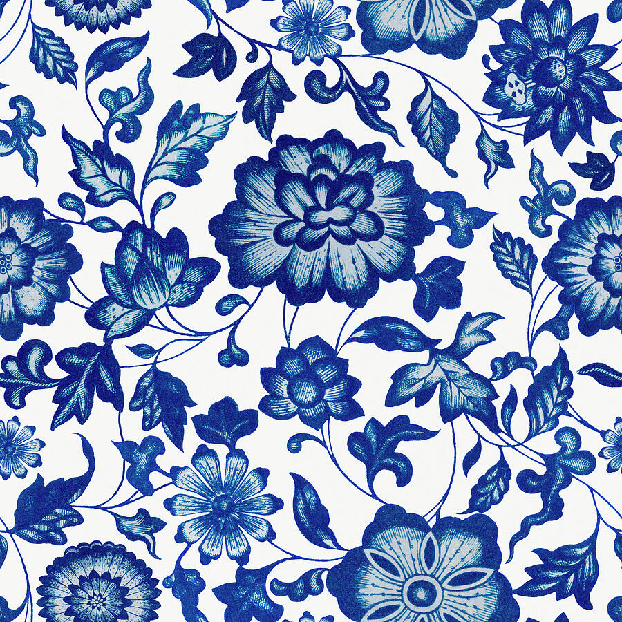 Blue Floral Pattern On White Background Digital Art by Trendy Art Blue Floral Pattern On White Background Digital Art by Trendy Art