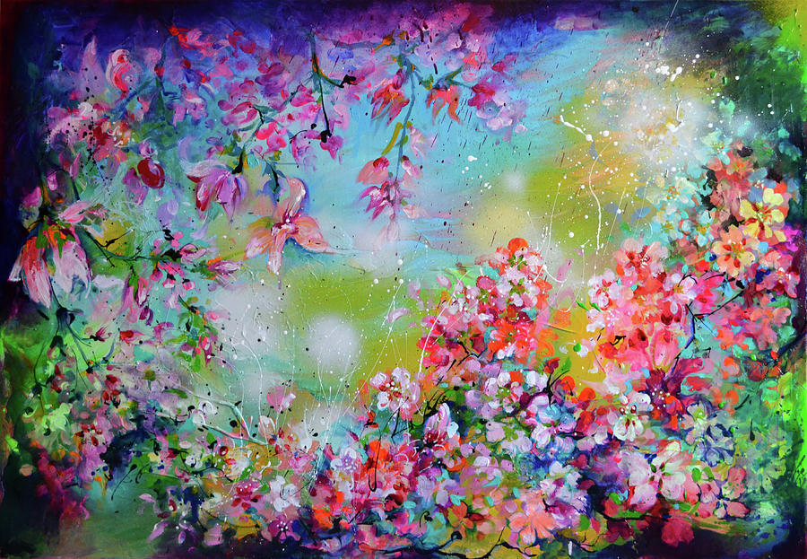 Blue Floral Swing Art Print  Painting by Soos Roxana Gabriela