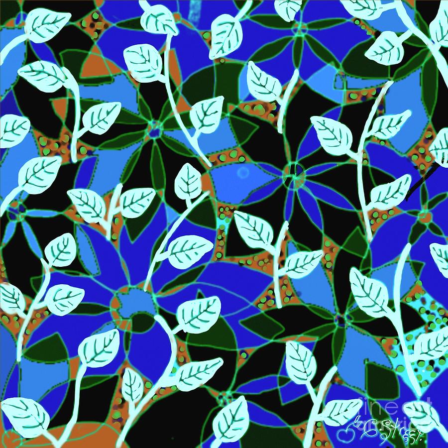 Flower Digital Art - Blue Flower White Leaf Design by Caroline Street