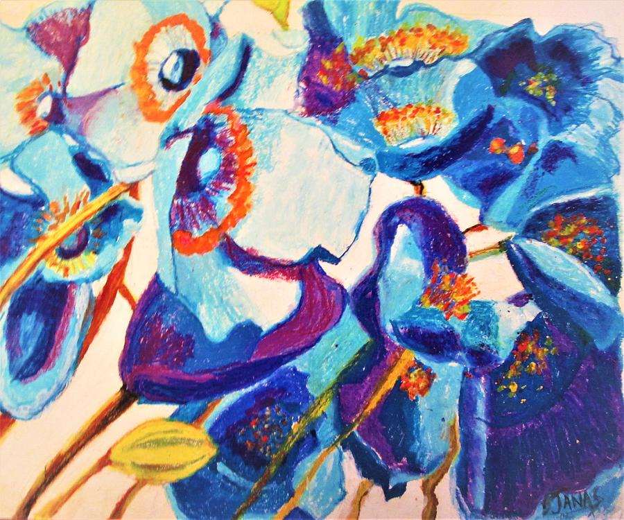 Blue Flowers Painting by B Janas