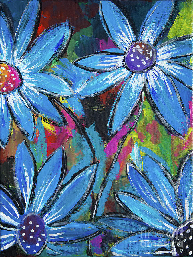 Blue Flowers Painting by Kathy Strauss