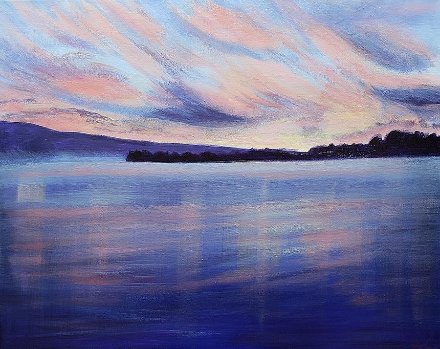 Blue Fog Over Sunset Lake  Painting by Alexis King-Glandon