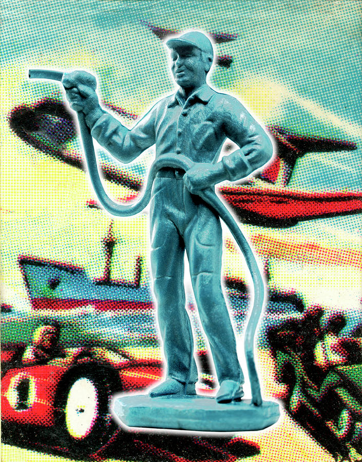 Transportation Drawing - Blue Gas Station Attendant by CSA Images