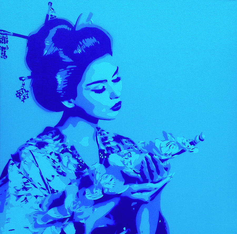 People Mixed Media - Blue Geisha by Abstract Graffiti