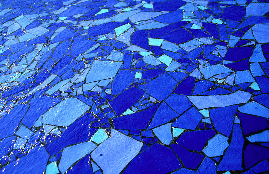 Blue-glass Mosaic With Water Flowing Photograph by Martin Lladó