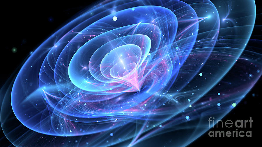 Blue Glowing Quantum Waves In Space Photograph by Sakkmesterke/science Photo Library