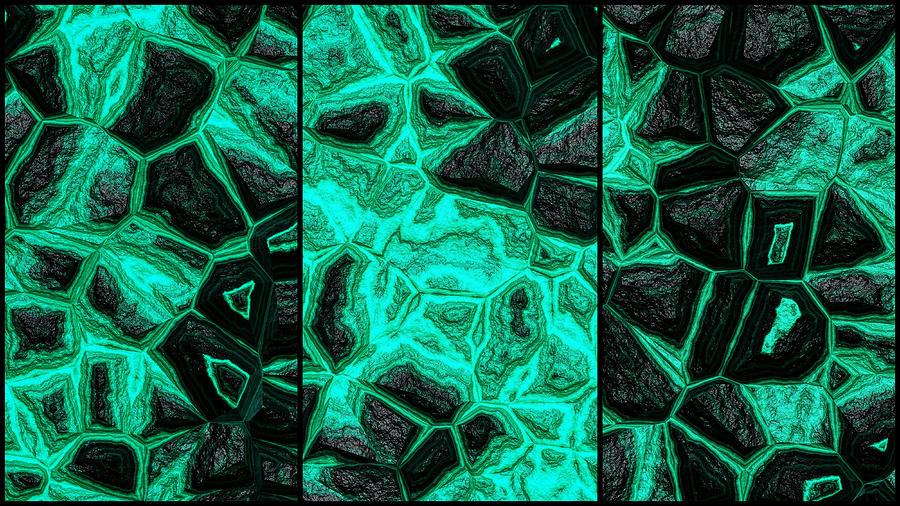 Blue Green Dynamic Wall Abstract Triptych Digital Art by Don Northup