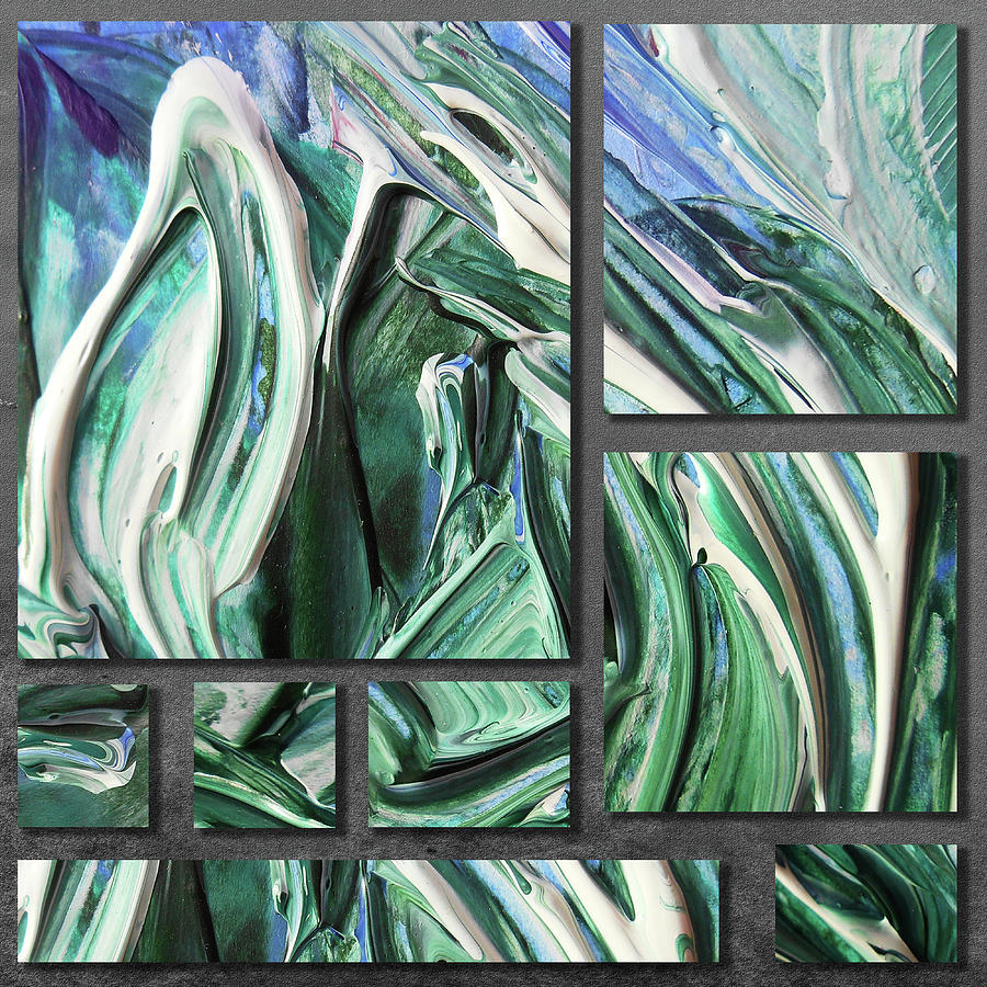 Blue Green Gray Abstract Collage Painting by Irina Sztukowski
