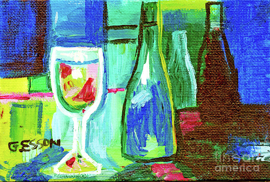 Blue Green Wine Abstract Painting by Genevieve Esson