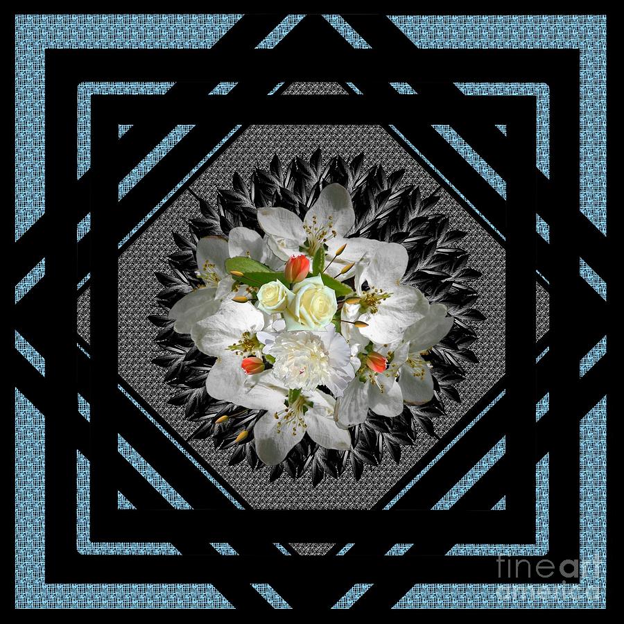 Blue Grey Floral Framed for Pillows Digital Art by Delynn Addams