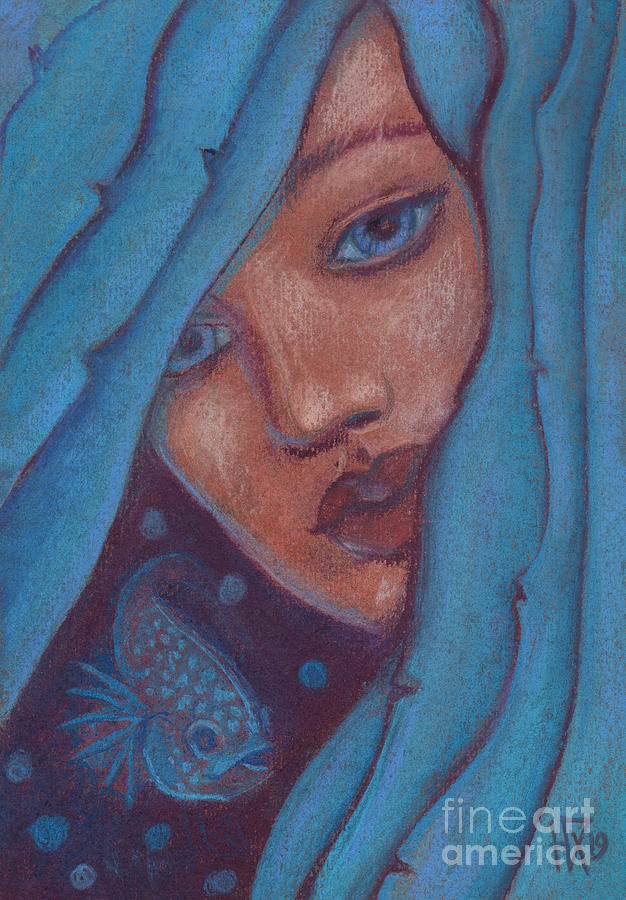 Blue Hair, Mermaid Portrait Painting by Julia Khoroshikh