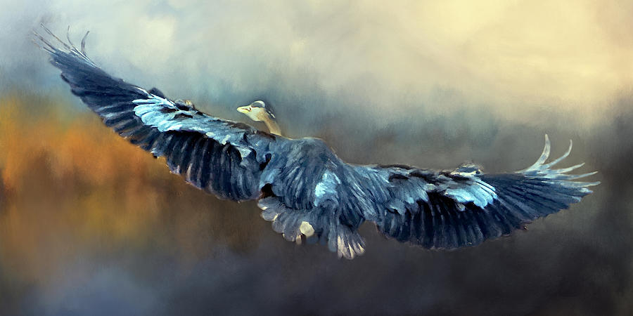 Blue Heron Coming Home Painting by Jeanette Mahoney