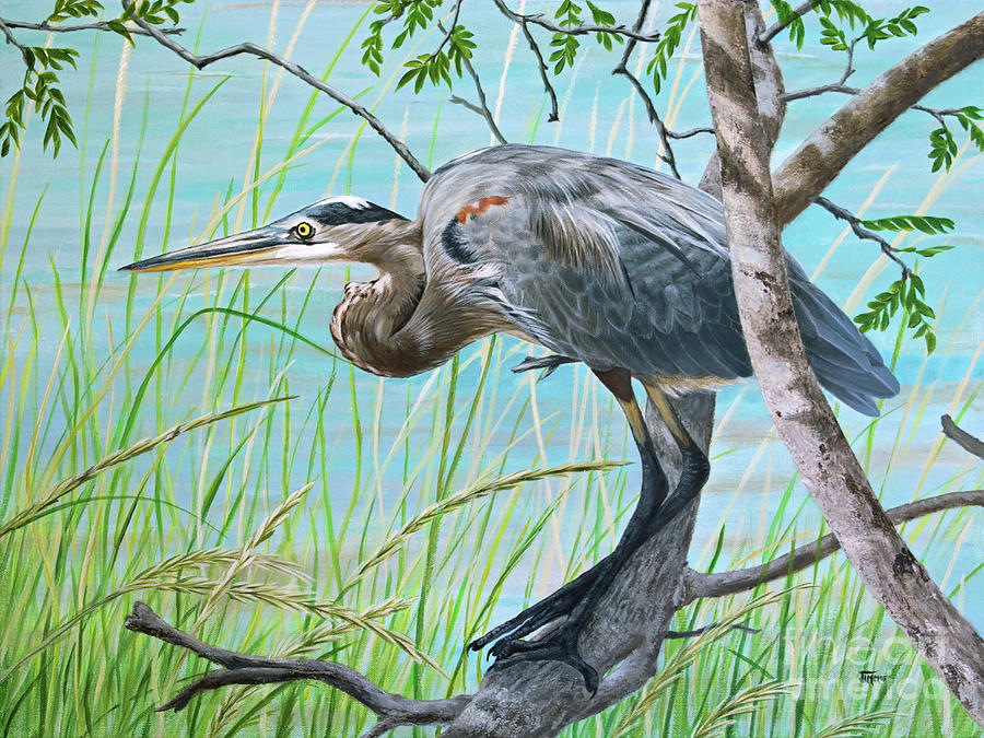 Blue Heron in the Bush Painting by Jimmie Bartlett
