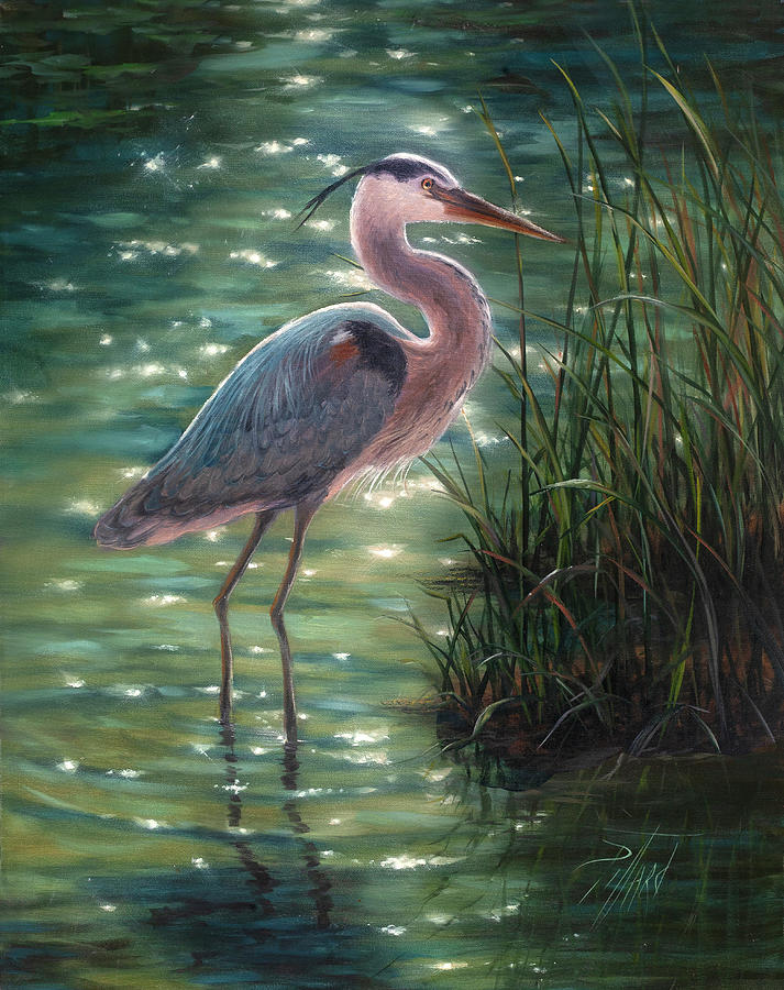 Blue Heron  Painting by Lynne Pittard