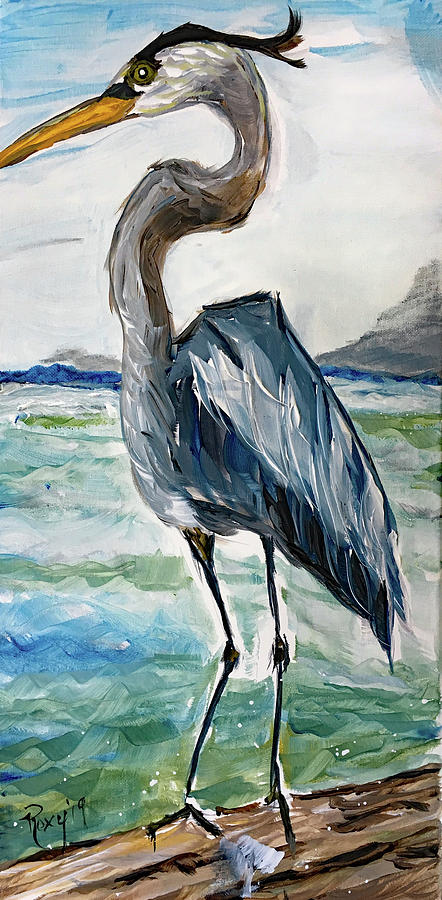 Blue Heron Painting by Roxy Rich