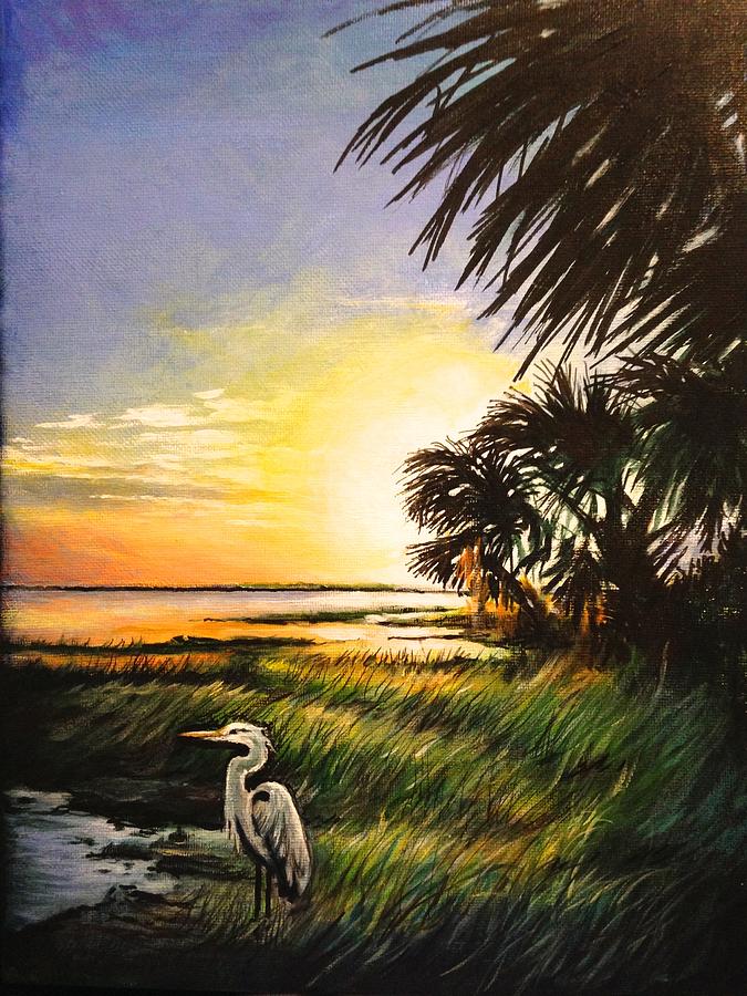 Blue Heron Sunset Painting