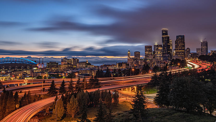 Sunset Photograph - Blue Hour At Seattle by April Xie