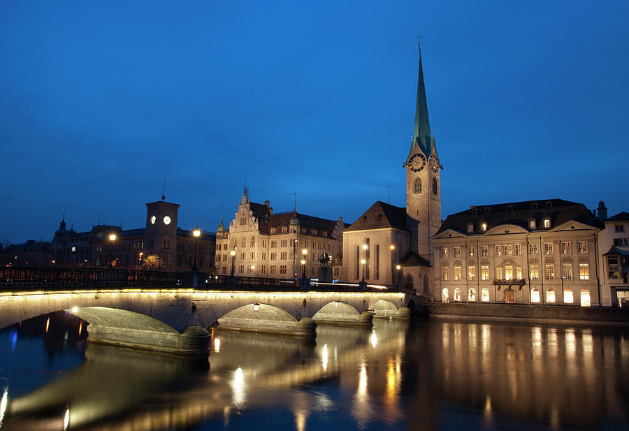 Blue Hour In Zurich Photograph by Funky-data