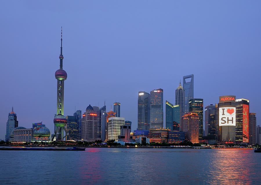 Blue Hour Over Shanghais Skyline Photograph by Dan Wiklund