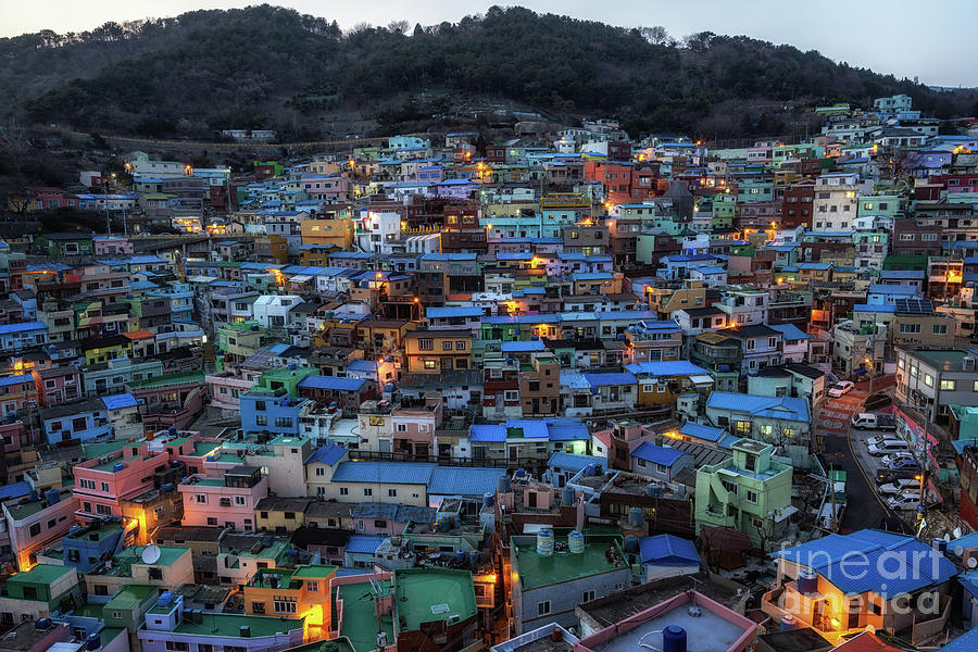Architecture Photograph - Blue Hours over Gamcheon Village by Aaron Choi