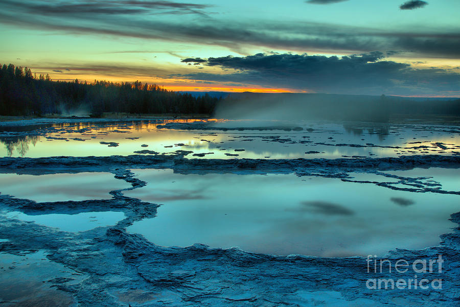 Blue Hue Sunset Over Great Fountain Geyser Photograph by Adam Jewell