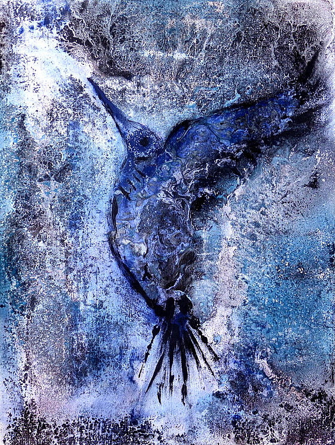 Blue Hummingbird Painting by REA Gallery