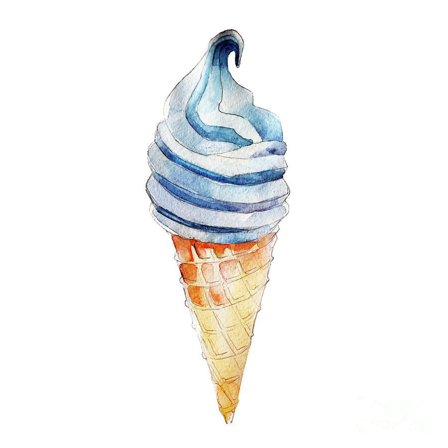 Blue Ice Cream, Watercolor Illustration Digital Art by Viktor Kashin