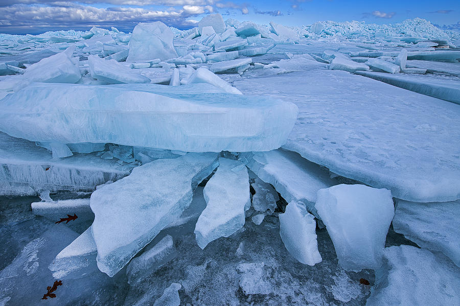 Nature Photograph - Blue Ice Shards Straits of Mackinac by Dean Pennala