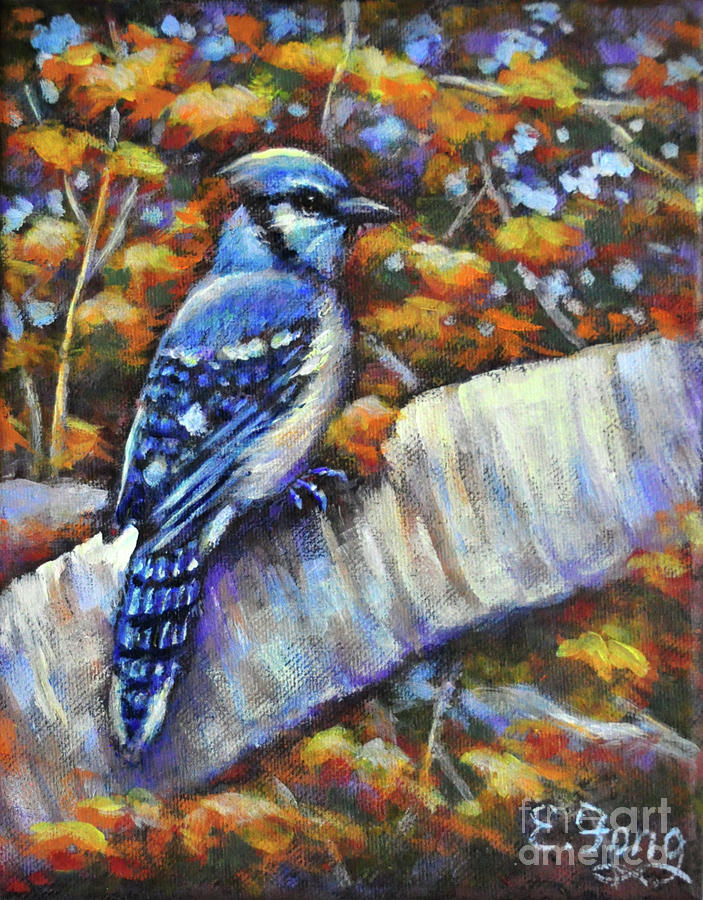 Blue Jay in Fall Painting by Eileen  Fong