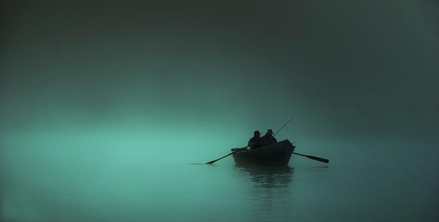 Blue Lake Fog With Row Boat Photograph by Bill Hinton Photography