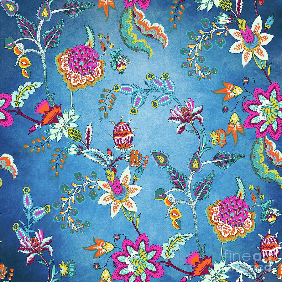 Blue Lapis Velvet Texture Chintz Floral Pattern Digital Art by Sharon Mau