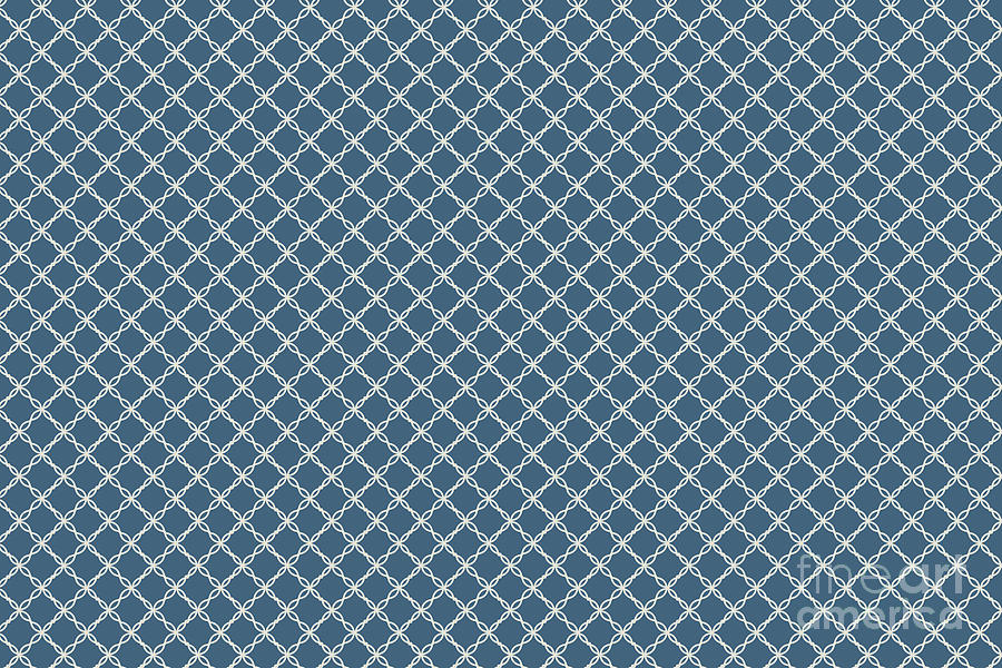 Abstract Digital Art - Blue Linen White Angled Scroll Grid Line Pattern Inspired by Oatmeal  Chinese Porcelain  by PIPA Fine Art - Simply Solid